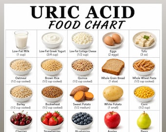 Uric Acid Food Chart Printable, Gout Friendly Food List, Low Purine Diet Guide, Uric Acid Diet Chart, Gout Friendly Grocery List PDF