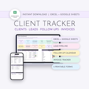 Client Tracker Spreadsheet, CRM Spreadsheet, Client Management, Lead Tracker, Small Business CRM, Google Sheets & Excel, Sales Pipeline