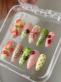 Ladybug Flower Press On Nails | 3D Floral Gel Fake Nails (Medium Almond) product logo