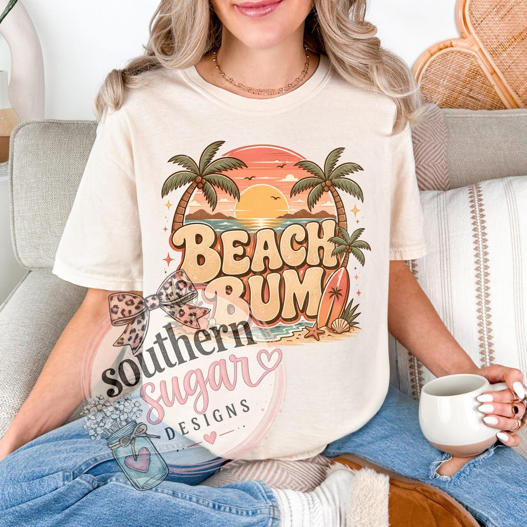 Retro Beach Bum PNG, Summer Vacation Tropical Sunset Graphic (digital ...