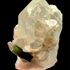 Green Tourmaline with Quartz & mica| Natural Elbaite Crystal Cluster | Collector Mineral Specimen | Afghanistan