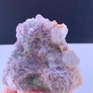 Natural yellow microlite with green tourmaline with lepidolite on matrix specimen