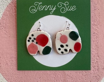 Ceramic earrings | clay earrings | handmade earrings | eclectic earrings | statement earrings | colorful earrings | unique earrings