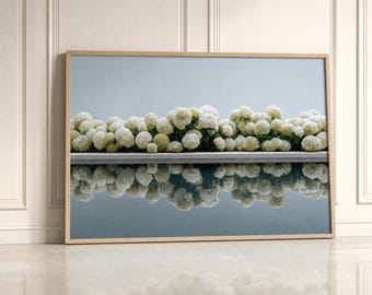 Hydrangea Print, Above Bed Decor, Swimming Pool Wall Art, Hydrangea Wall Art, Pool Reflection Print, Coastal Wall Art, Fine Art Print