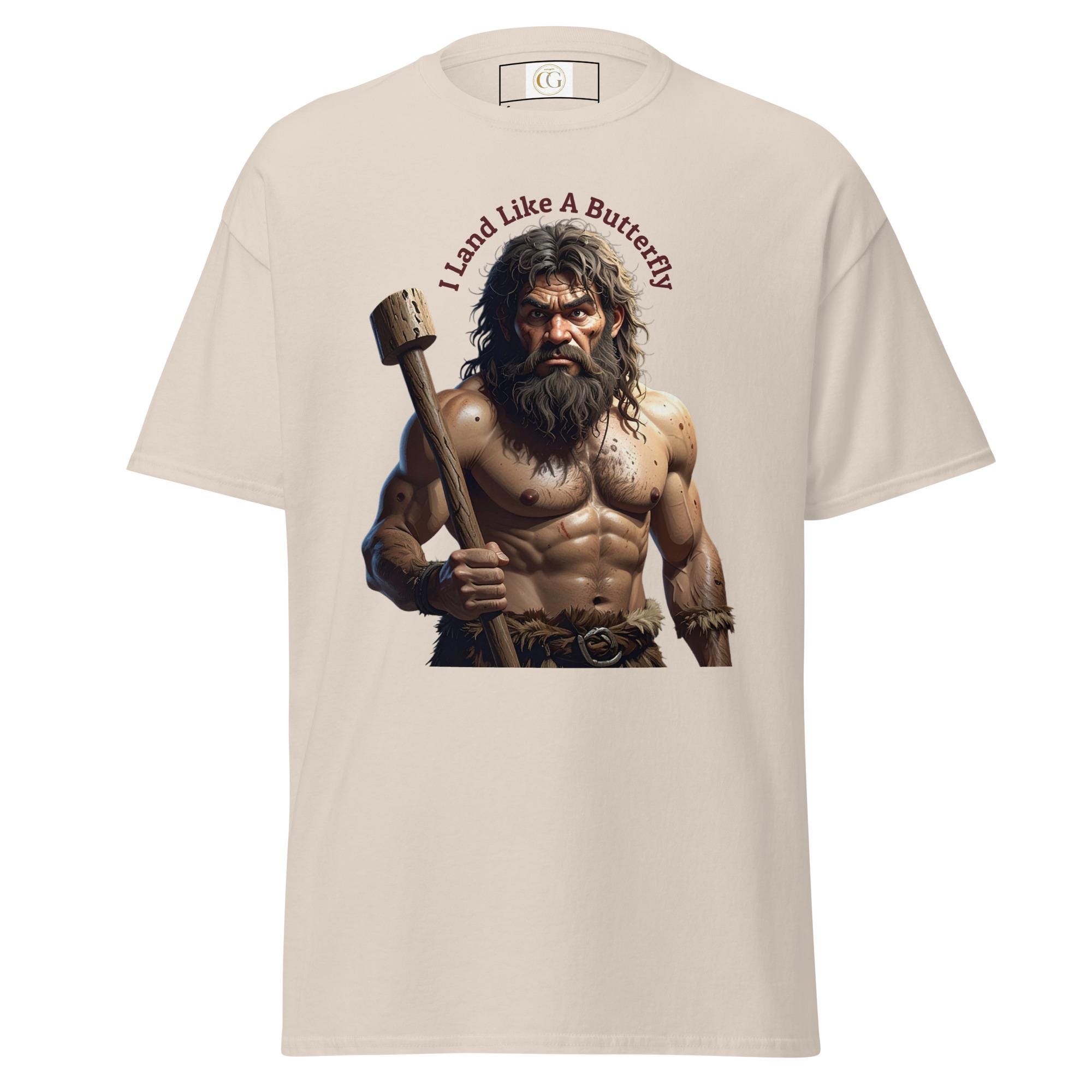Graphic T-Shirt with Caveman Design - 'I Land Like A Butterfly'