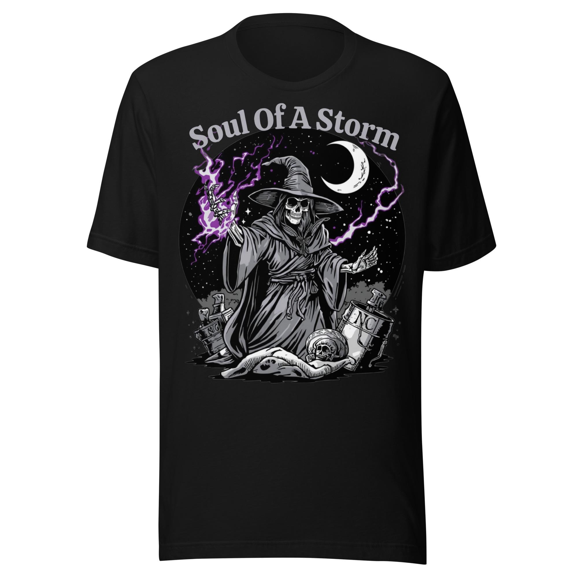 Soul Of A Storm Graphic T-Shirt, Skeleton Wizard Design