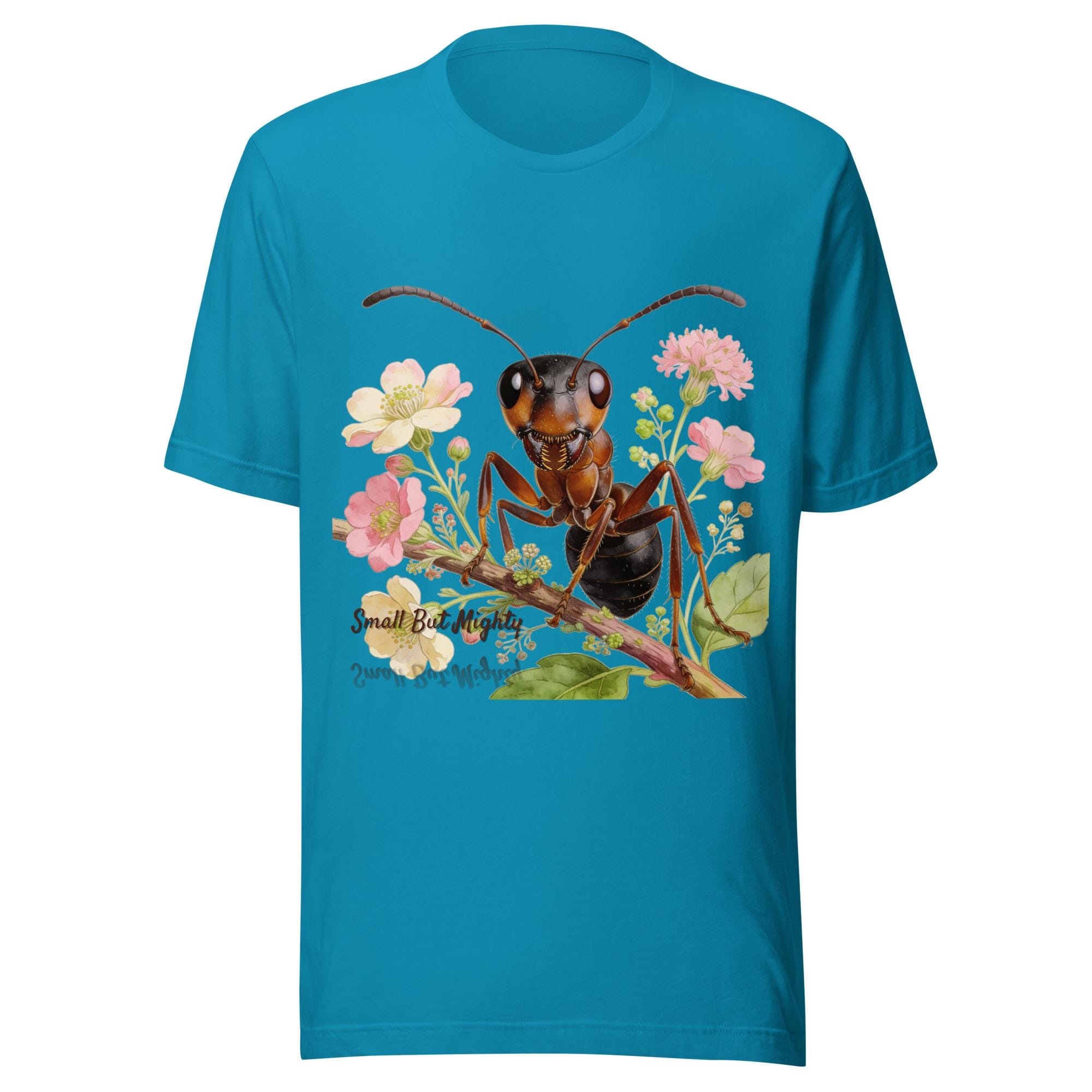 Graphic T-Shirt with Ant Illustration - 'Small But Mighty' Slogan