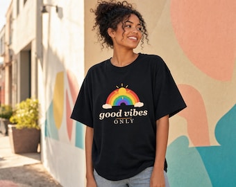 Good Vibes retro rainbow t-shirt