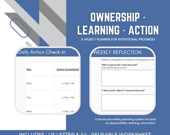 Werkblad wekelijkse planning | Actieplanner voor leren eigenaarschap | Afdrukbare productiviteits-pdf