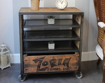 Cart with Shelves on Casters -- Custom Furniture -- Vintage Wood Crates and Barn Wood