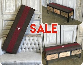 SWISS ARMY SKI Patrol Bench Vintage Crate Ottoman with Storage | Custom Furniture