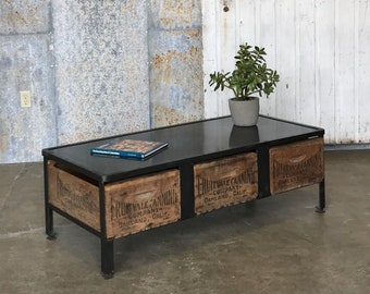 Industrial Steel Coffee table - Steel Top - Rounded Corners