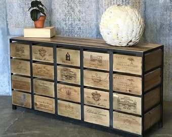 Wine Crate Console Table - Rustic Industrial Sideboard - Upcycled Wood Storage Cabinet