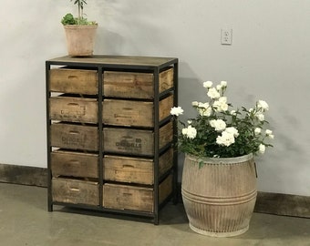 Tallboy Dresser 10 Crate Drawer - Custom Made Crate Furniture - Vintage Wood Crates and 100yr old Barn Wood