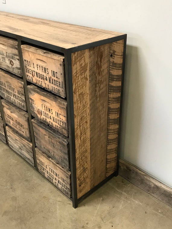 Dresser Console | the Crescendo | Repurposed Vintage Crates as Drawers and  100yr Old Reclaimed Wood Top - Etsy