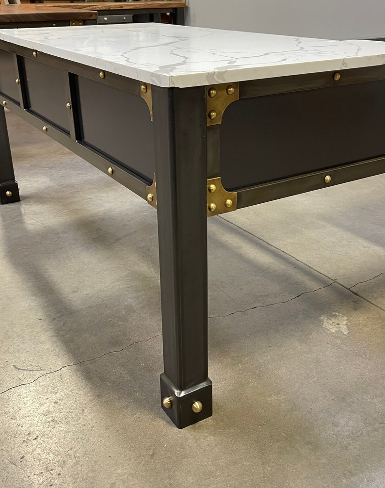Desk The Regency L Shape Desk with Brass Gussets & Rivets Custom Made Furniture image 6