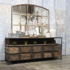 TV Console Credenza The Borgia Wood Crates repurposed as Drawers - Reclaimed Wood