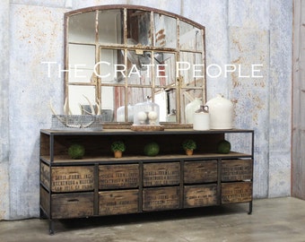 TV Console Credenza The Borgia Wood Crates repurposed as Drawers |  - 100 yr old Barn Wood