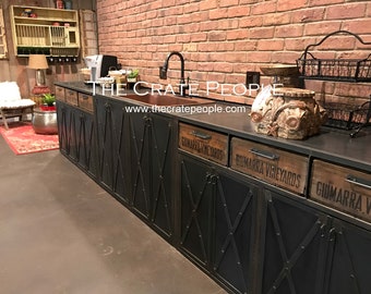 Kitchen Cabinetry Industrial Metal Furniture | The Hardy - Steel Counter Tops - Decorative X Brace and Rivets