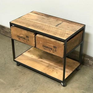 Side Table on Casters Industrial Farmhouse - Vintage Wood Crates | Reclaimed Wood