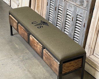 Bench with Storage US ARMY Medic Nurse Vintage Crates | Custom Furniture