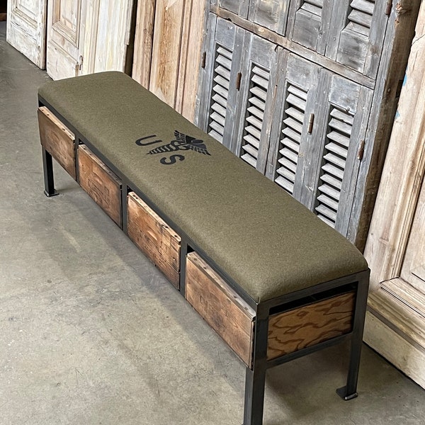 Bench with Storage US ARMY Medic Nurse Vintage Crates | Custom Furniture