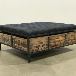 Square Tufted Ottoman with Storage  | The 48 | Vintage Wood Crates