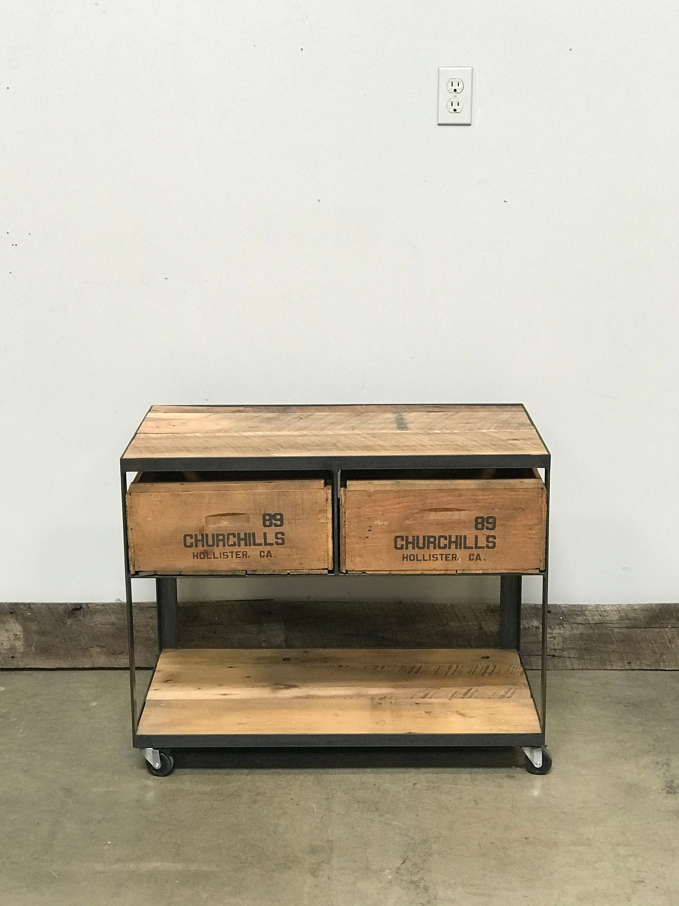 Side Table on Casters Industrial Farmhouse Vintage Wood Etsy