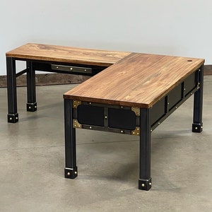 Desk The Regency L Shape Desk with Brass Gussets & Rivets Custom Made Furniture image 1