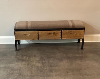 Bench with Storage ITALIAN ARMY Vintage Crate Ottoman | Custom Furniture