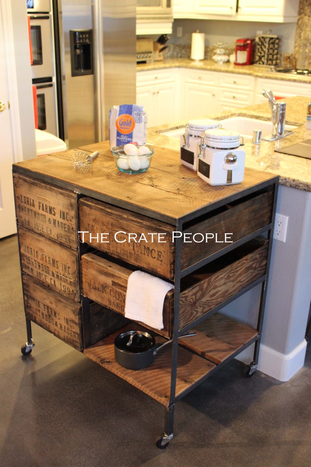 Kitchen Island Crate Combo Industrial Cart Custom Crate Etsy
