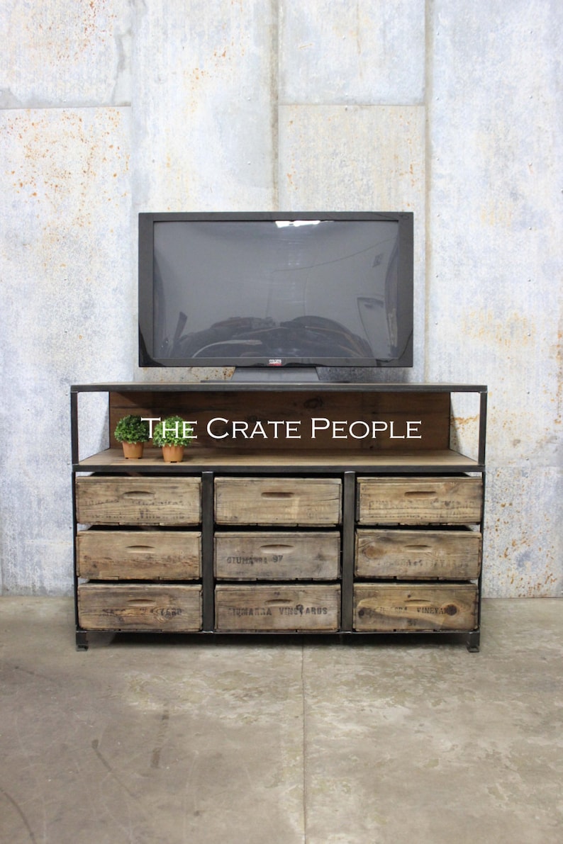 100yr Old Barn Wood Vintage Wood Crates Buffet Table Or Tv Etsy