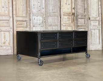 Kitchen Island made of Steel "The Vail" 6 DRAWER Slides | Locking Casters | Custom Made furniture