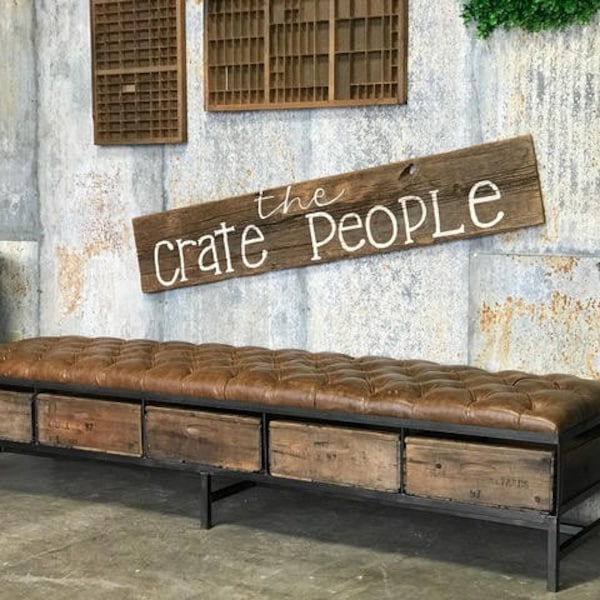 Distressed Leather Tufted Bench | The Grande - Custom Made Furniture