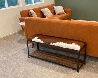 Bench Seating with Shelf Storage Genuine Cowhide | Custom Furniture