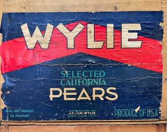 Wood Crates Vintage PEAR boxes Paper Label Front