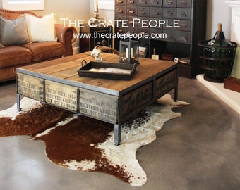 Square Coffee Table | Reclaimed Wood & Vintage Farm Crates