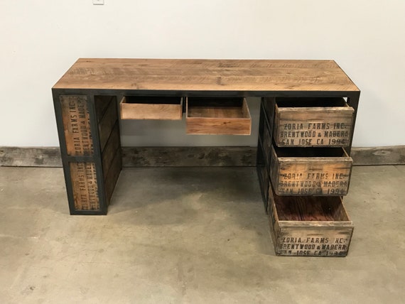 The Zoria Desk With Side Shelves Custom Made Furniture Etsy