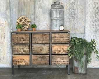 Dresser 9 Drawer | Vintage Wood Crates & 100yr old Barn Wood | Custom Furniture