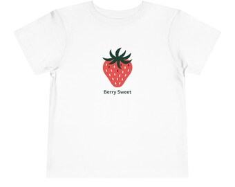 Berry Sweet Toddler Shirt – Hand-Drawn Botanical Strawberry Tee – Screen-Free Summer Outfit