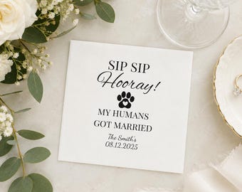 Gepersonaliseerde hond bruiloft servetten, aangepaste huisdier cocktail servetten, My Humans Got Married bruiloft decor, Dog Of Honor