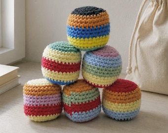 Crochet Hacky Sack Set with Bag | Handmade Footbag Dirtbag | Colorful Juggling Balls Gift for Kids Adults Festivals