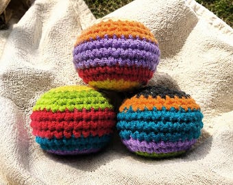 3 Pack Crochet Hacky Sack Set, Handmade Footbag Balls, Colorful Juggling Balls, Outdoor Game Toy, Party Favor Gift