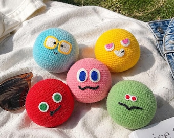 Crochet Hacky Sack Footbag Funny Face, Dirtbag Style Kick Ball, Handmade Colorful, Outdoor Toy Gift, Stress Ball