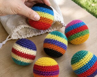 Hacky Sack | Crochet Hacky Sack | Hackey Sack Footbag | Handmade Rainbow Hackysack | Juggling Ball Foot Bag Set