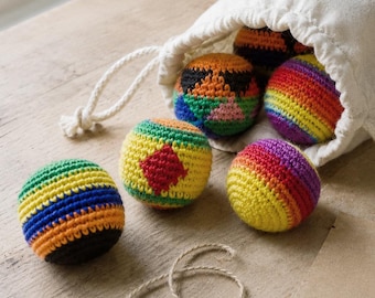 Sac à pied Hacky Sack au crochet, ensemble de sacs de hacky faits main, balles de jonglage, jouet agité, balle anti-stress, cadeau d'extérieur amusant pour enfants et adolescents