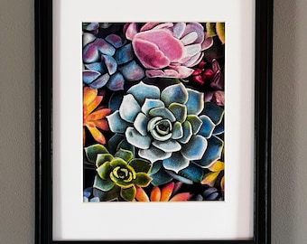 Lámina decorativa botánica para pared, suculentas, impresión artística giclée, decoración colorida con plantas, obra de arte botánica moderna, regalo para amantes de la naturaleza.