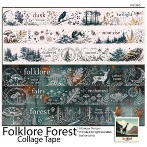 Folklore Forest Digital Washi Tape – Woodland Collage Strips (Digital Download)