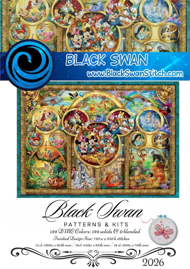 Swan Toe Disney-geïnspireerd kruissteekpatroon (PDF), magische personages ...
