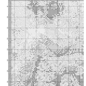 May include: A black and white cross stitch pattern chart titled PAGE 7 JAPANESE GARDEN. The grid features numbered columns from 140 to 200 and rows from 80 to 160, filled with various symbols representing stitches for a needlework project.